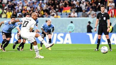 Andrew Ayew missing a penalty against Uruguay