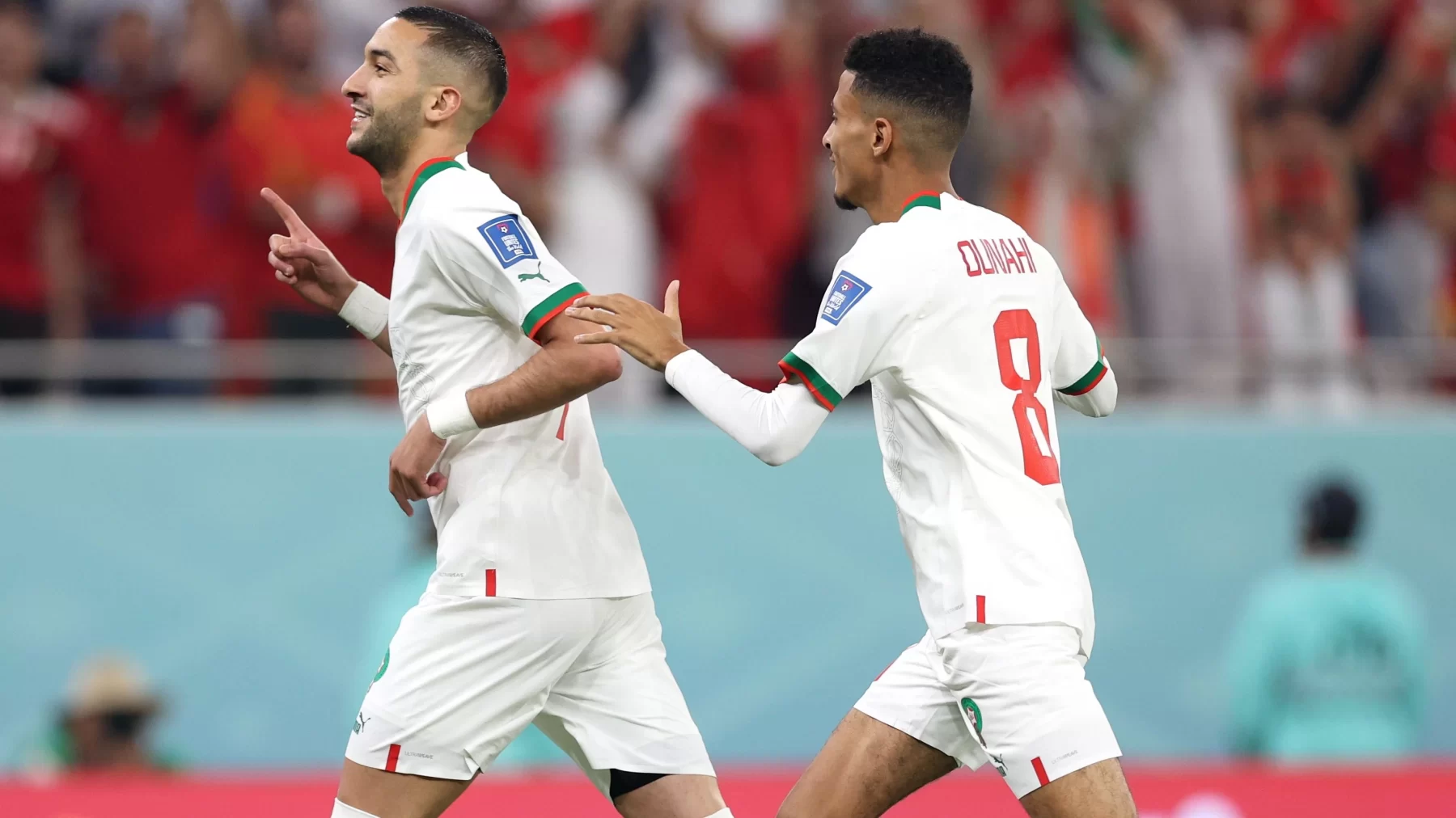 Morocco in celebration after Ziyech scored a goal. 