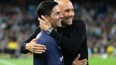 Mikel Arteta and Pep Guardiola during their time at Manchester City