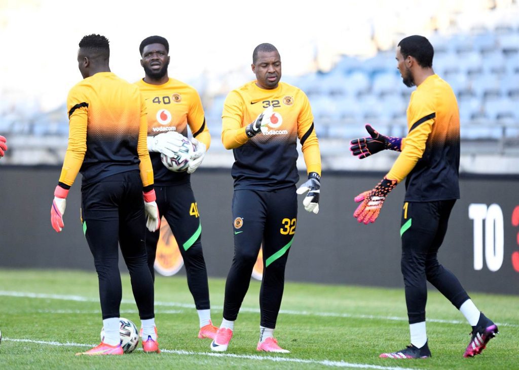 Brandon Petersen and Itumeleng Khune, with Bruce Bvuma and former Chiefs goalie, Daniel Akpeyi in the background