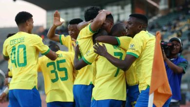 Mamelodi Sundowns FC players celebrate a goal
