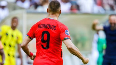 Samir Nurkovic celebrates a goal for TS Galaxy in the DStv Premiership