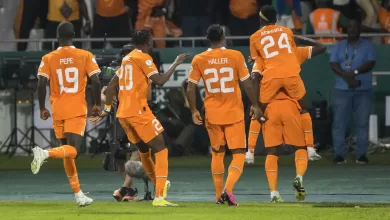 Ivory Coast players celebrating a goal at AFCON