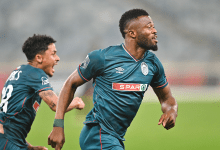 AmaZulu FC forward Augustine Kwem celebrating a goal